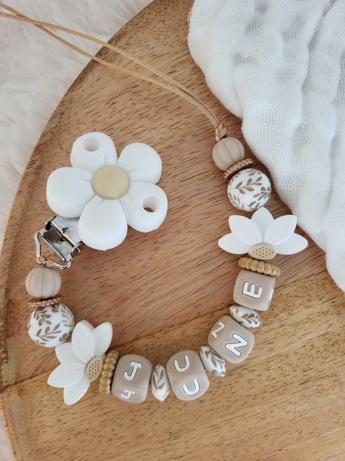 Attache-tétine clip fleur, lotus blanc